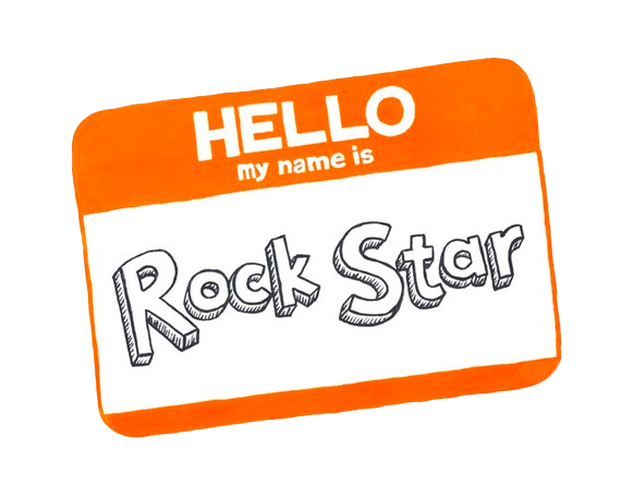 Name Tag with the words "Hello, My Name is: Rock Star" written on it